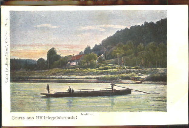 Postkarte Höllriegelskreuth mit Laufähre über die Isar, um 1900